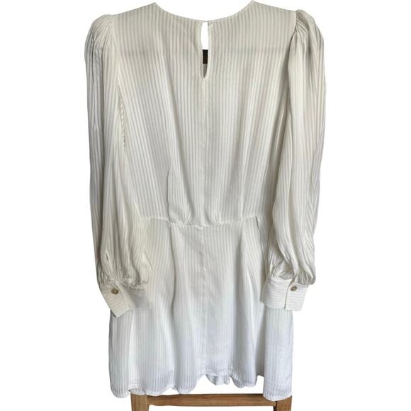 Rebecca Taylor Shadow Stripe Dress Long Peasant Sleeves Flowy Mini White Size 4 - Picture 6 of 15
